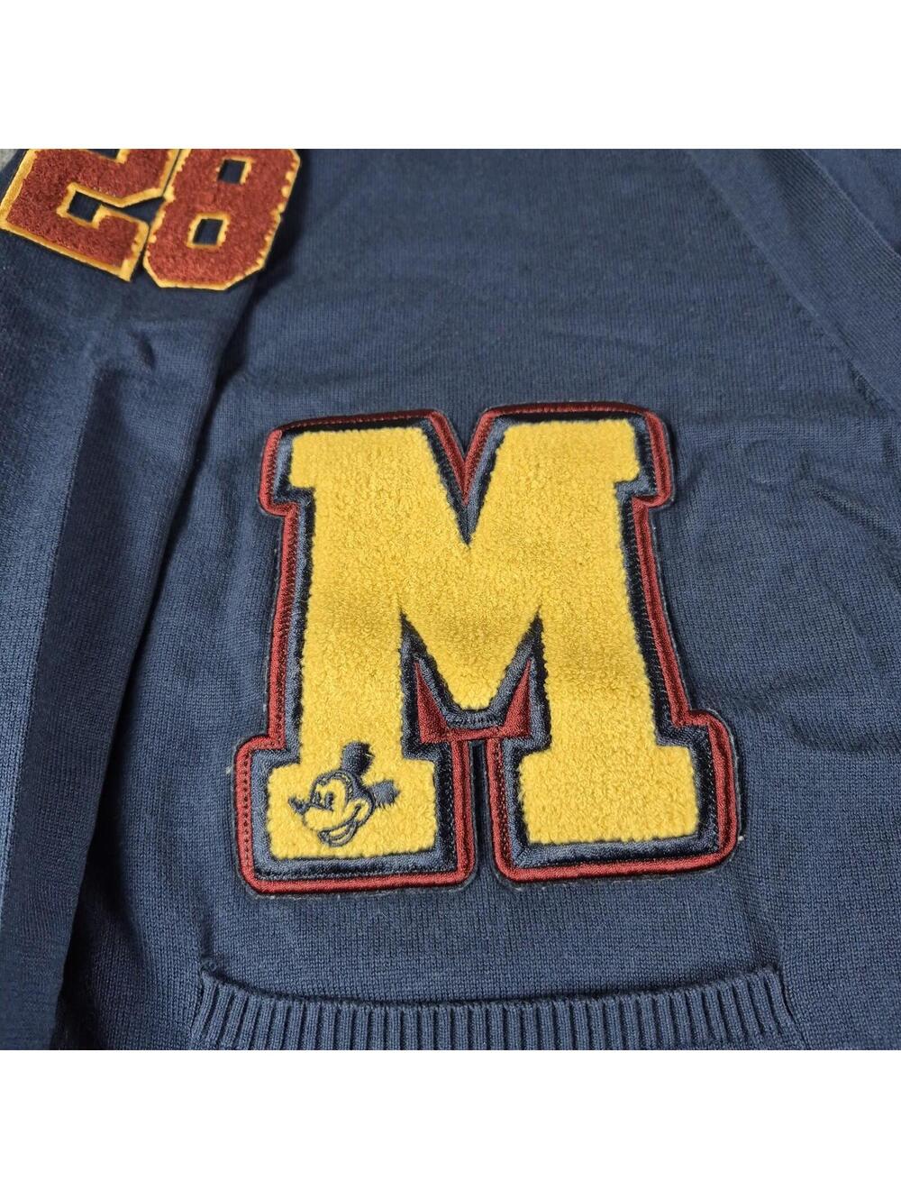 Disney Mickey Mouse Cardigan Sweater Mens 2XL Navy Blue Varsity Athletic 28 Y2K - Picture 6 of 9